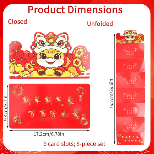 Fukaisu 8pcs 2026 6 Chinese New Year Red Envelopes, Lunar Horse New Year Money Holders with Card Slots Each Spring