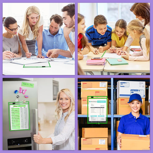 Nezyo 50 Pieces Clear Dry Erase Pockets Reusable Plastic Sleeves Order Folders Teacher Supplies for Classroom (Green)
