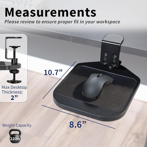 VIVO 360 2 inch MOUNT-MS01B Clamp-on Wooden Mouse Pad Holder Platform, Adjustable Under Desk Rotating Tray Rest
