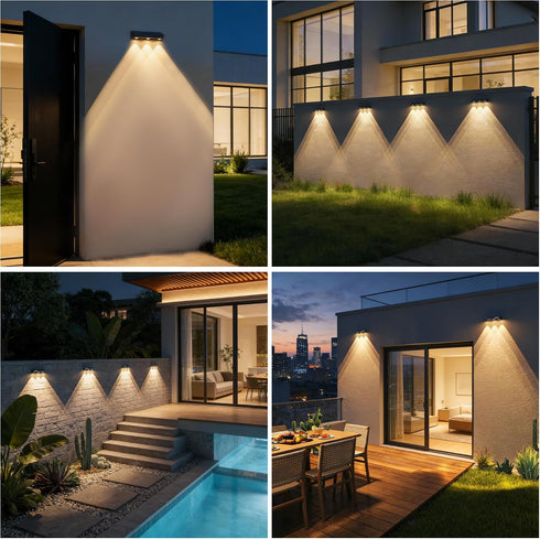 3-Lens 3-Colors 4Pack Solar Fence Lights Wall Lights Outdoor Waterproof Solar Garden Lights Color Changing Solar