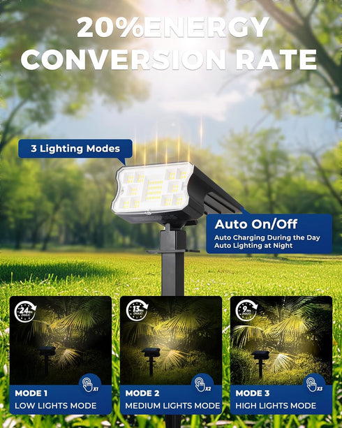 IP67, 60 3 2 1(Warm 4 Pack) HGGH Solar Lights Outdoor Waterproof LED Lighting Modes Solar Spot Lights Outdoor for Yard