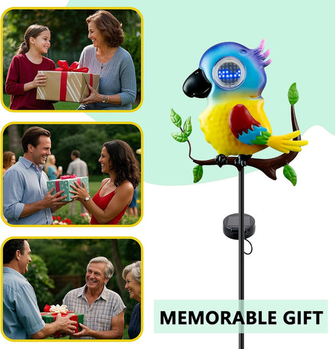 Parrot Solar Garden Lights Outdoor Waterproof, Christmas Metal Yard Decor Outdoor Solar Lights Decorative Stake