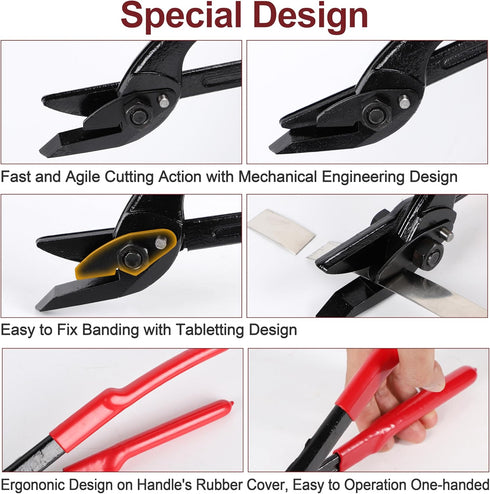 Strapping Cutter Banding Tool, 12" Heavy-Duty Cutter for Steel, Iron, PET, PP Banding, High-hard Steel