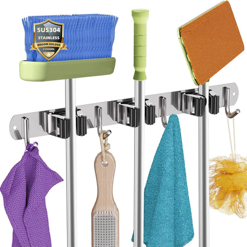 ZONGOOL Mop Broom Holder Wall Mount, Broom Organizer, Stainless Steel Wall Hanger for Home Kitchen Garden Laundry