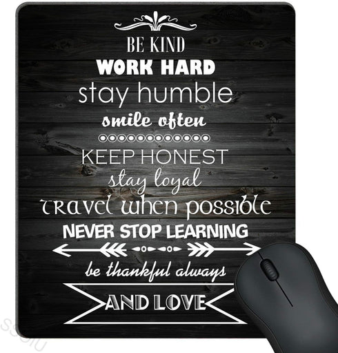 SSOIU Inspirational Positive Quote Mouse Pad, Vintage Black Old Wood Design, Be Kind Work Hard Stay Humble