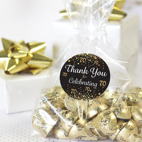 Black and Gold 75th Birthday Thank You Stickers - 40 Labels, 1.75 in