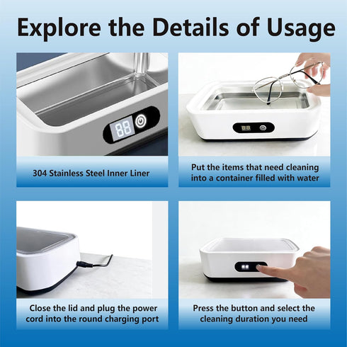 WHCASYO 49KHz 5 304 Ultrasonic Jewelry Cleaner, Enhanced Ultrasonic Cleaneing Machine with Modes Digital Timer