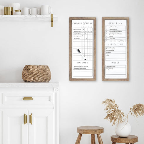 Sheffield Home 9x21 Inch Dry Erase Chore Chart, Weekly Meal Planner and Errands List, Set of 2, Natural