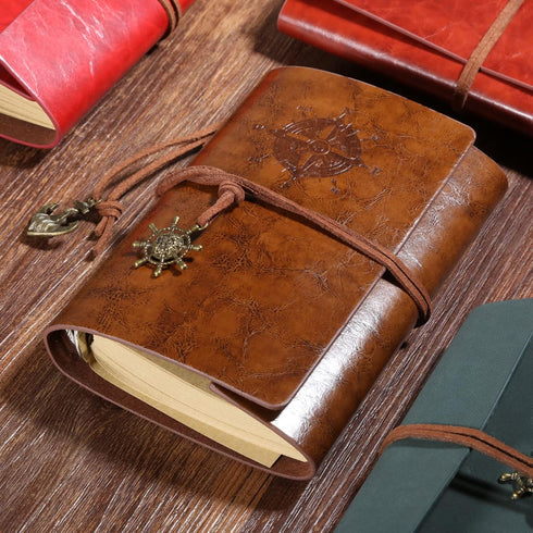 Vintage Leather Journal, Mtsooning, 88 Sheets/176 Pages, 5.12"x3.35", Brown Antique Handmade Deckle Edge Paper PU Bound