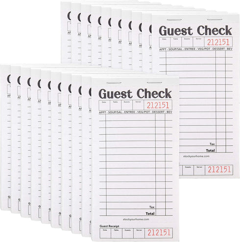 Stock Your Home Black+White Guest Check Books for Servers (20 Pack) Server