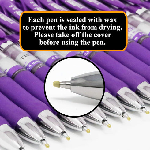 THINK2MASTER Retractable Gel Pens, 24 Pens - Purple Ink, Fine Point (0.5mm) Rollerball Pens with Comfort Grip