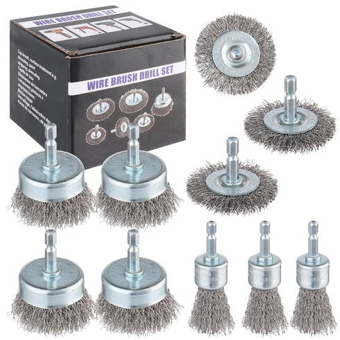 Rocaris 10-Pack Carbon Steel Wire Wheel, Cup, Pen Brush Set with 1/4-Inch