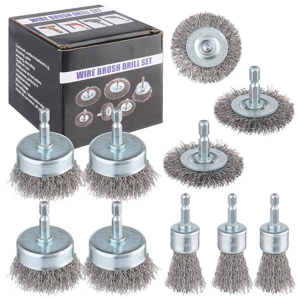 Rocaris 10-Pack Carbon Steel Wire Wheel, Cup, Pen Brush Set with 1/4-Inch