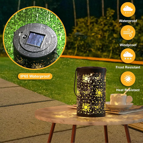 Outdoor Solar Lanterns Garden Tangled Decor Hanging Waterproof Metal Solar Lights with Ramadan Sun Star Moon Decorative