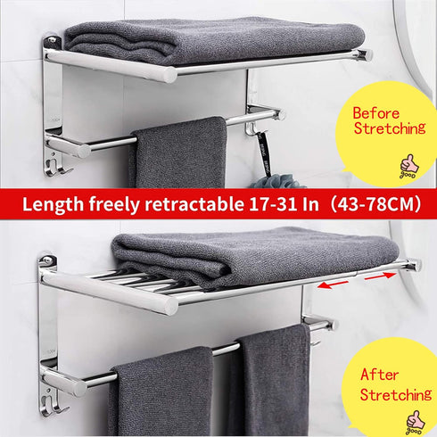 lanliebao 20-30 Inche 304 3M 2-Tier Towel Bars Retractable Stainless Steel Bath Towel Rack Strong Adhesive Bathroom