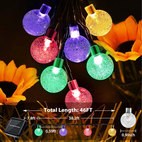 Galavasen 46FT 66LED 8Modes Outdoor Solar String Lights, Crystal Color Solar Powered Christmas Fairy String Lights