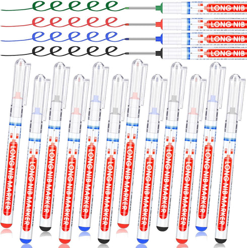 Marspark 24 Pcs Long Head Markers - Long Nib Deep Hole Marker Pen, Multi-purpose Drill Hole Scriber, Waterproof