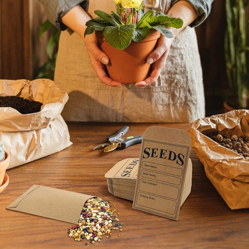 LOTMER 200 Pieces Seed Saving Envelopes, 3.2x4.8 Inch Kraft Seed Packets for Fruit, Vegetable, Flower Seeds Storage