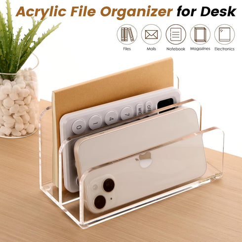 Acrylic File Holder, 2 Sections Mail Organizer Countertop, Desk Organizer Mail Holder Letter File Folder Sorter, Clear File Organizer for Desk, Document, Notebook, Electronics by DINGHUO