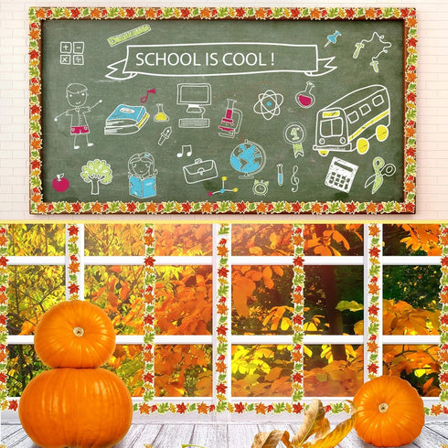 Fall Maple Leaf Border 68.9 Feet Bulletin Board Border with Butterflies Flowers for Classroom Chalkboard Decor
