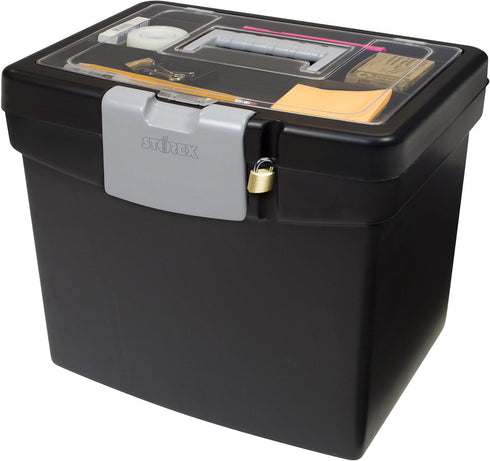 Storex Portable File Box with XL Lid, 11 x 13-1/2 x 11 Inches, Black