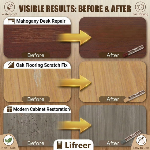 Sticks,16 Lifreer Wood Filler Colors Wood Crayons for Scratches, Scuffs, Cracks, Stains and Holes, Furniture Wax