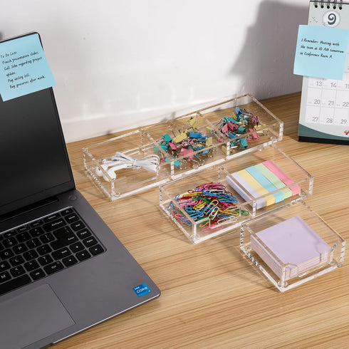 WORHE Clear Acrylic Sticky Note Holder, 3 in 1 Memo Holder Desk Organizer for Office Home, 3"x3" Note Pad Holder (BQ211)