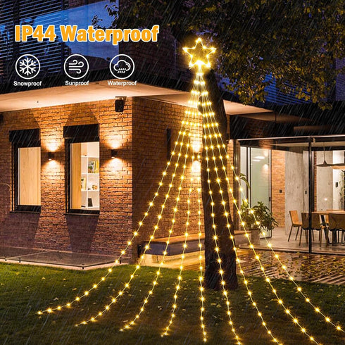 344 11.8ft 9 8 Christmas Decorations Star String Lights - LED Strands Waterfall Tree Lights with Topper Star, Lighting
