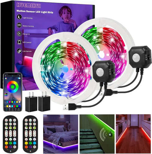 Motion Sensor Under Bed Lights,2x13.12Ft RGB Color LED Strip Lights with Constant