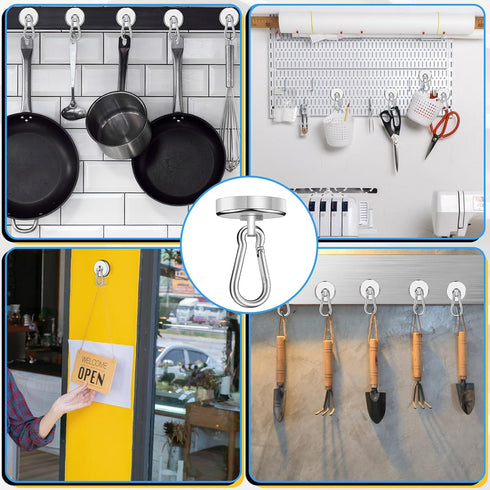 Magnetic Hooks Heavy Duty 150Lbs, 4 Pack Super Strong with Swivel Carabiner for Hanging