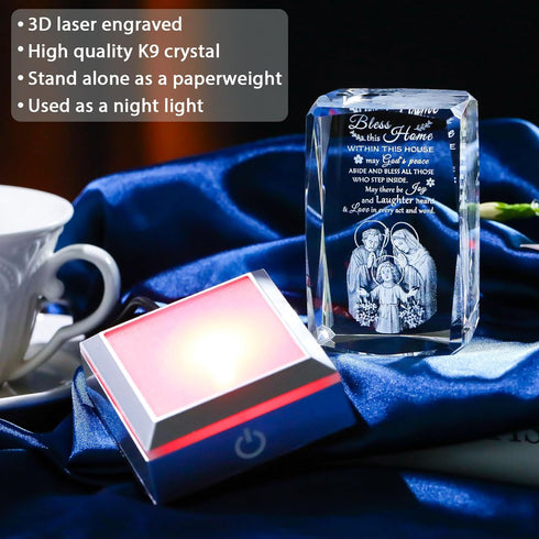 Movdyka House Warming Gifts New Home, Bless This Home Laser-Engraved Crystal Cube with Color-Changing LED Base