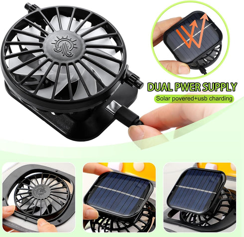 Floraltop 1 Set Solar Fan Sun Shade for Hard Hat Full Brim Neck Sunshade Cover with Cooling Fan High Visibility Mesh