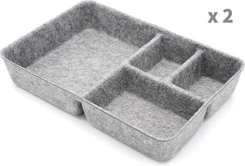Welaxy Junk Drawer Organizer Bin with 4 Compartments, Felt Trays, 2 Dividers, Multi-Purpose Storage (Grayx2)