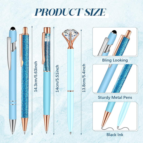 Sabary 8 Pcs Ballpoint Pens with Pen Holder, Metal Crystal Diamond Pen Glitter, Fancy Pens for Women Girls Office Gifts