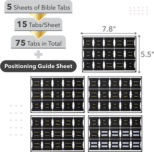 75 Mr. Pen- Laminated Bible Tabs, pcs, Black, Gold Foil Embossed Lettering, Easy-to-Read & Apply, Tear Resistant Index