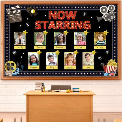Movie Star Bulletin Board Set, Now Starring Classroom Decor with DIY Photo Crafts and Film Tickets Cutouts
