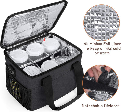6 Trunab Reusable Cups Drink Carrier for Delivery Insulated Drink Caddy with Handle and Shoulder Strap, Adjustable