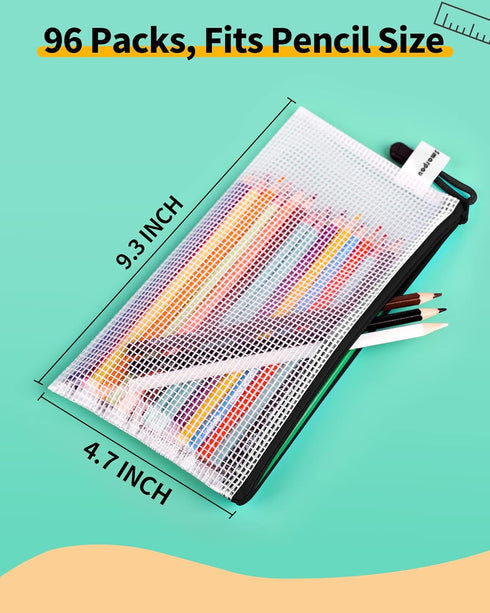 Smarpau Mesh Zipper Pouch, 96 Pack Small Zipper Pencil Pouch, Multipurpose Waterproof Bags for Travel, Black