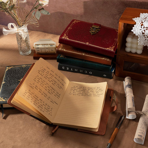 A5 260 8.6 5.8 WEMATE Locked Journal with Pen & Gift Box, Pages, Refillable, Hardcover Leather Password Notebook