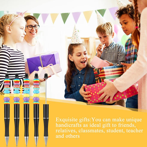 Crtiin 50 Pieces Plastic Beadable Pen Bulk with Black Ink Bead Ballpoint Pen Shaft and 50 Refills for DIY Gift Supplies