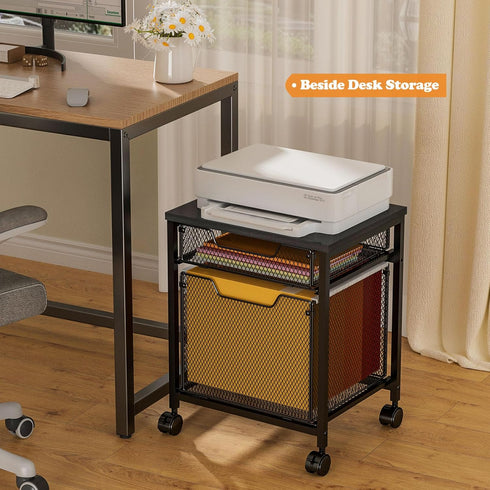 Rolling File Cabinet with Storage Drawers, Mobile Filing Cabinet on Lockable Wheels, Hanging File Organizer for Office