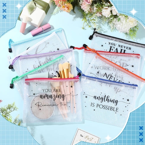 Tenceur 36 Pcs Inspirational Zipper Pouch, Mesh Document Folders, Office Supplies for Teachers
