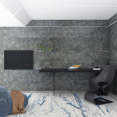 Glossy Gray Marble Wallpaper - Peel and Stick Thick Textured Grey Contact Paper for Kitchen Countertops 16"x118"
