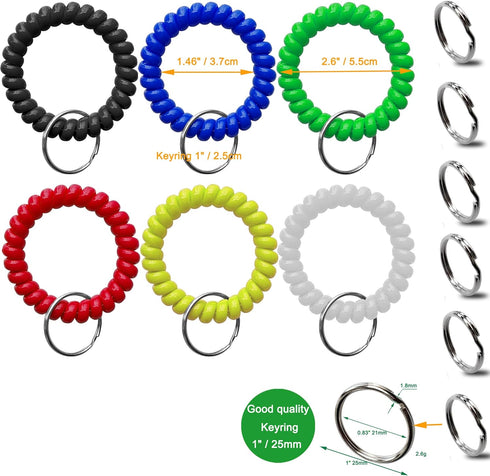 Wrist Keychain, Spring Spiral Stretch Coil Wristband Key Ring for Gym, Pool, ID Badge, Keys