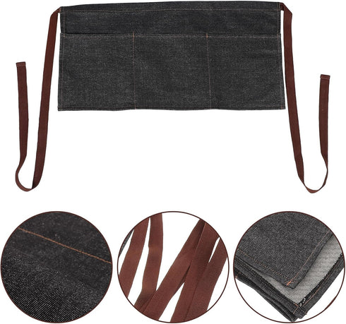 3 Toyvian Durable Denim Waist Apron with Pockets Unisex, Short Half Server Apron for Waiter Waitress, Bar, Cafe