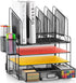 Marbrasse Desk Organizer with Drawer, 4-Tier Mesh File Organizer with 5 Vertical Holders and 2 Pen Holders