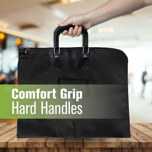 BankSupplies HIPAA Locking Courier Bags with Handles & Card Holder, Black, 19W x 15H, Durable Laminated Nylon Fabric