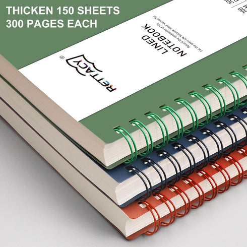 RETTACY Spiral Notebook - B5 College Ruled Notebook with 300 Pages, Journal Notebook for School, Work, Writing, 100 GSM Premium Acid-Free Paper, Twin-Wire Binding, 7.48" × 10.15" (Dark Green) by RETTACY