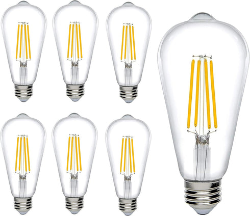 Bioluz LED 92 CRI Dimmable Edison Light Bulbs, 800 Lumen Warm White 2700K, 60W Replacement, 6-Pack