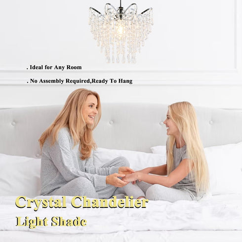 2-Tiers H13.78''X D11.02'' Chandelier Shades, Mini Crystal Shade, Acrylic Beaded Hanging Lampshade, Modern Pendant